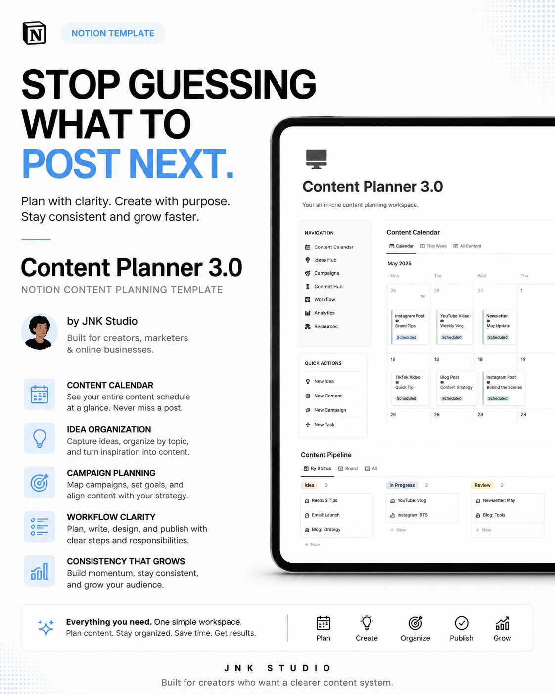 JNK Studio — Stop Guessing What to Post — Plan Your Content in One Place